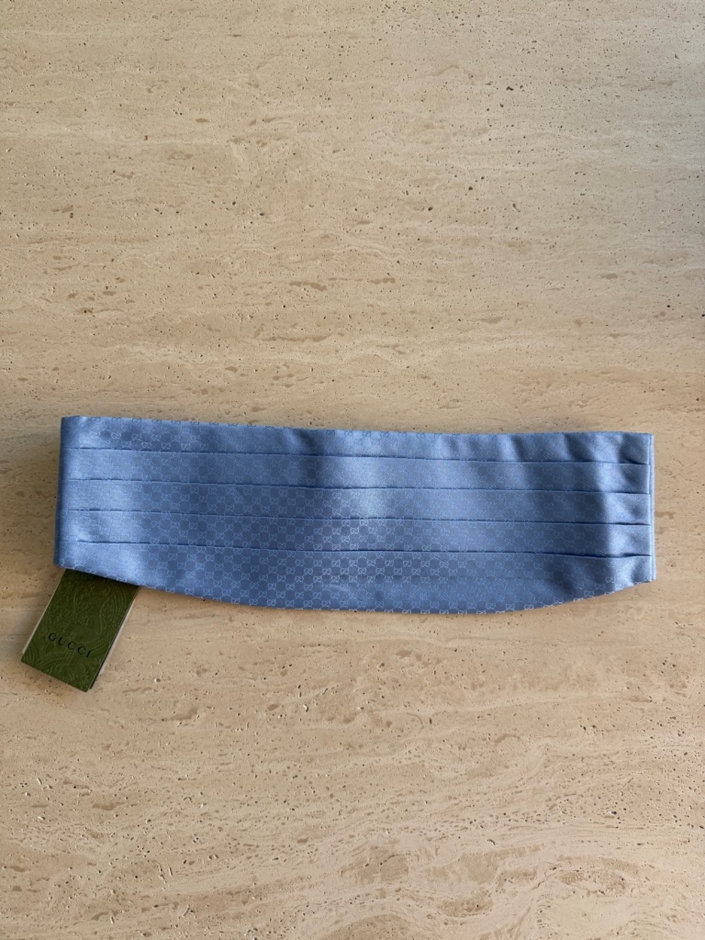 NWT GUCCI SILK CUMMERBUND WITH GG PATTERN LIGHT BLUE  Sz M 💙 - Picture 2 of 10